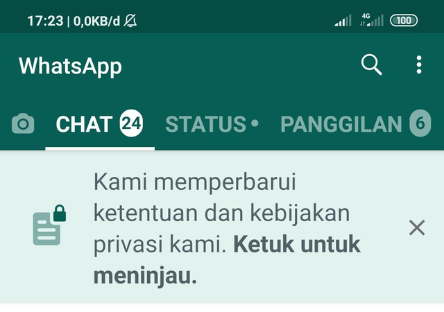 Notifikasi baru WhatsApp soal kebijakan privasi teranyar mereka yang kontroversial. Foto: kumparan