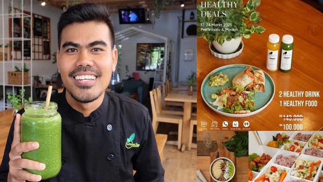 Endro Firdaus owner GreenSmoothie factory bersama minumah buah dan sayur sehat.(dok/pribadi)