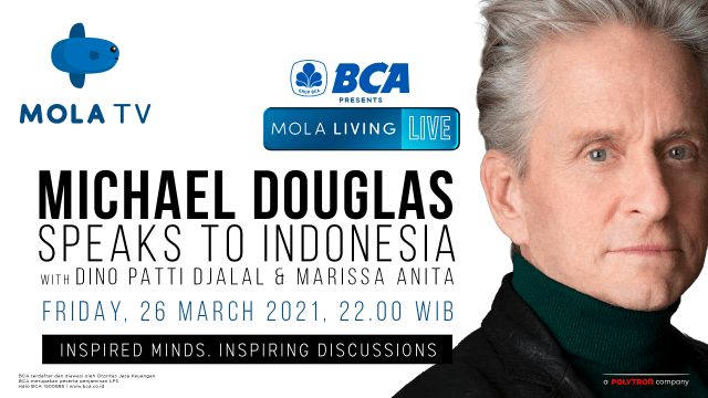 Michael Douglas akan tampil di Mola Living Live di Mola TV. Foto: Mola TV