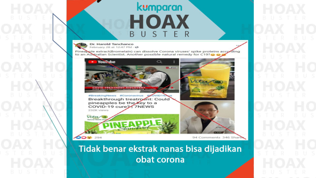 Tidak benar ekstrak nanas bisa dijadikan obat corona. Foto: AFP Fact Check