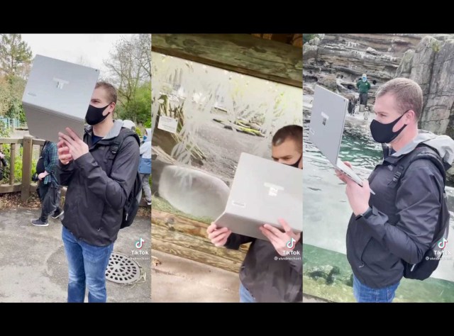 Garrett Talcott mengajar online langsung dari kebun binatang. Foto: Michael Rivera-Dirks (@vividmichael) via TikTok