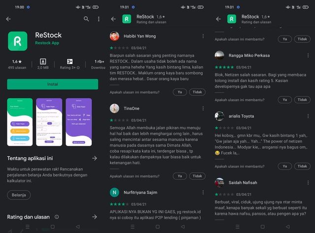 Aplikasi ReStock yang salah diserang netizen. Foto: Screenshot laman aplikasi ReStock di Google Play Store