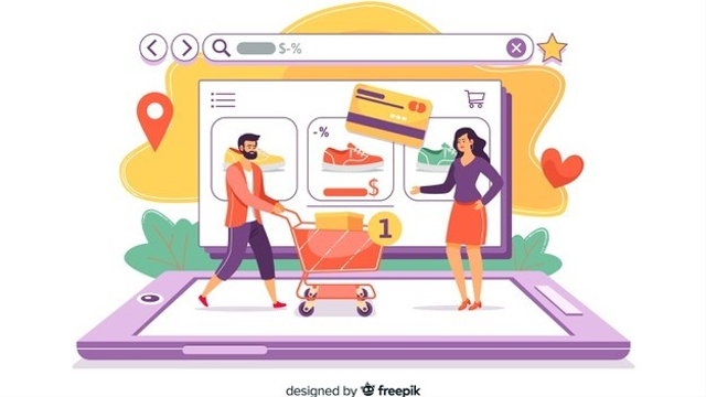 ilustraasi pria dan wanita yang sedang belanja online. sumber: freepik