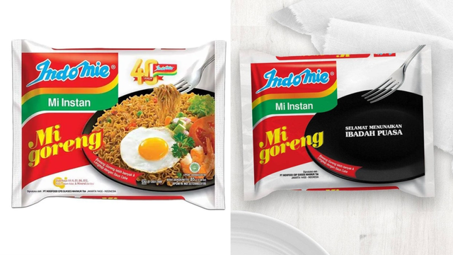 Perbandingan kemasan Indomie sebelum dan sesudah edisi Ramadhan. Sumber : Indomie.com
