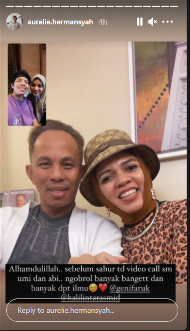 Aurel Hermansyah video call-an dengan mertua. Foto: Instagram/aurelie.hermansyah