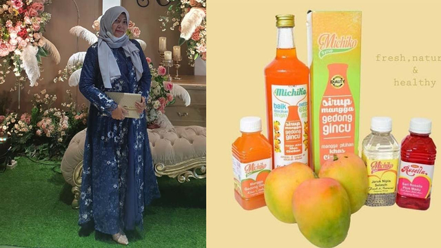 Uun Unerie dan salah satu produk minuman sehat, sari buah kemasan. dok