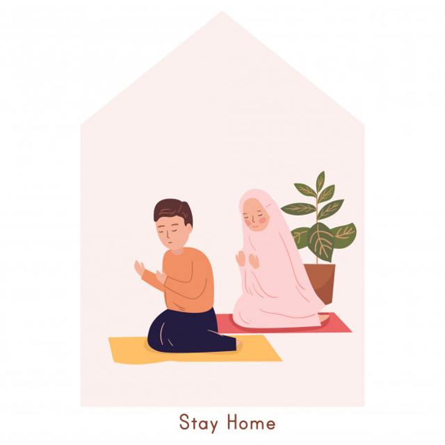 ilustrasi sholat tarawih di rumah, sumber gambar: https://www.freepik.com/
