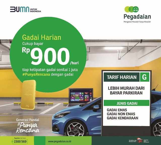 Gadai Harian dari Pegadaian, pinjaman dengan tarif sewa modal Mulai dari Rp 900 per hari. Dok. Pegadaian.