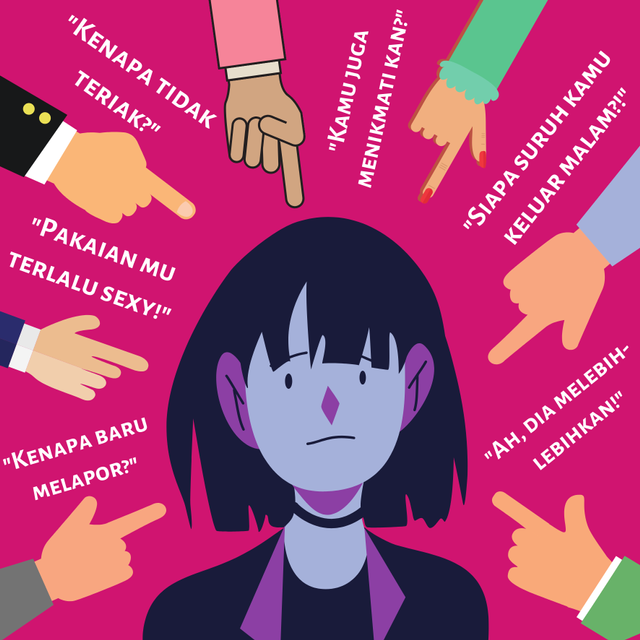 Ilustrasi victim blaming di masyarakat. Sumber gambar: Designed by Muzdalifatun Nisa