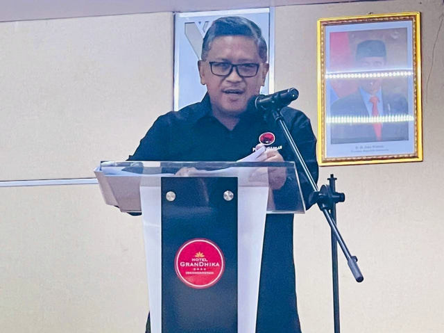 Sekjen PDIP Hasto Kristiyanto di acara Rakornas Pemuda Muhammadiyah. Foto: PDIP