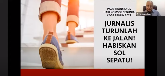 Errol Jonathans, CEO Suara Surabaya sebagai narasumber Webinar Pesan Paus Pada Hari Komsos Tahun 2021 yang diselenggarakan oleh Komisi KOMSOS KWI, 22 April 2021