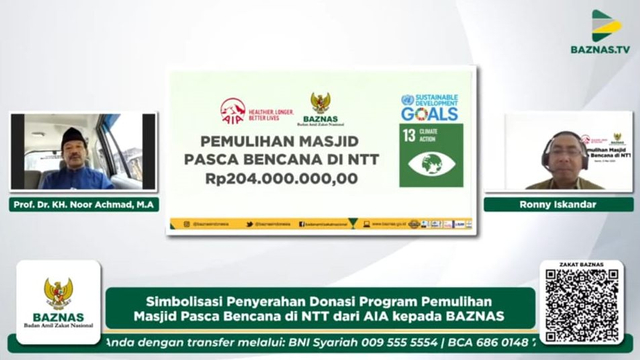 Penyerahan bantuan dan donasi dari AIA untuk pembangunan masjid di NTT melalui BAZNAS. Foto: BAZNAS