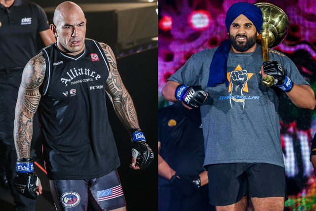 Brandon Vera (kiri) akan mempertahankan sabuk Juara Dunia ONE Heavyweight dari tantangan Arjan Bhullar. Photo: ONE Championship.