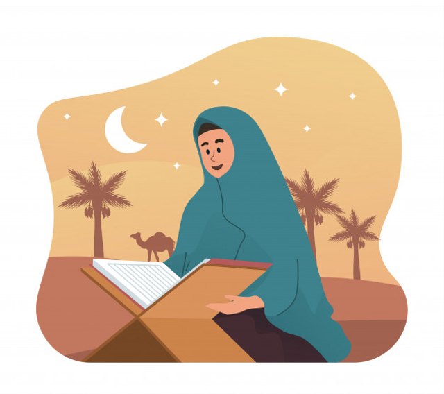 ilustrasi membaca surat Al-Qadr, sumber gambar: https://www.freepik.com/