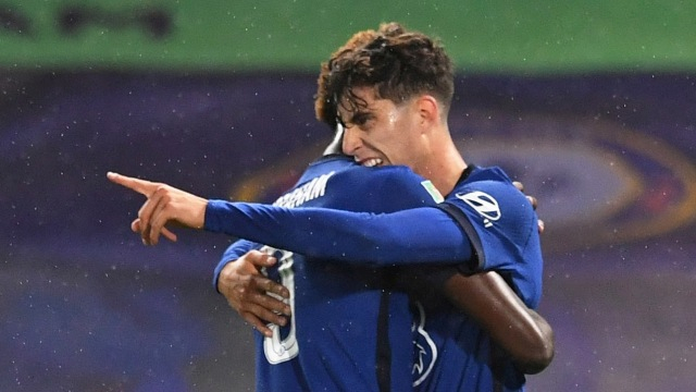 Pemain Chelsea Kai Havertz saar pertandingan melawan Barnsley pada pertandingan Piala Carabao di Stamford Bridge, London, Inggris. (Foto: Neil Hall/REUTERS)
