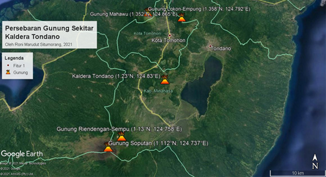 Persebaran Gunung Sekitar Kaldera Tondano, (FItur 1 merupakan Kota Besar di Sekitar), Oleh Roni Marudut Situmorang 2021