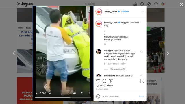 Tangkapan layar video viral di akun lambe turah. 