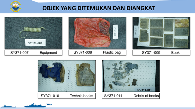 Benda-benda yang terangkat diangkat dari KRI Nanggala. Foto: Pangkoarmada II