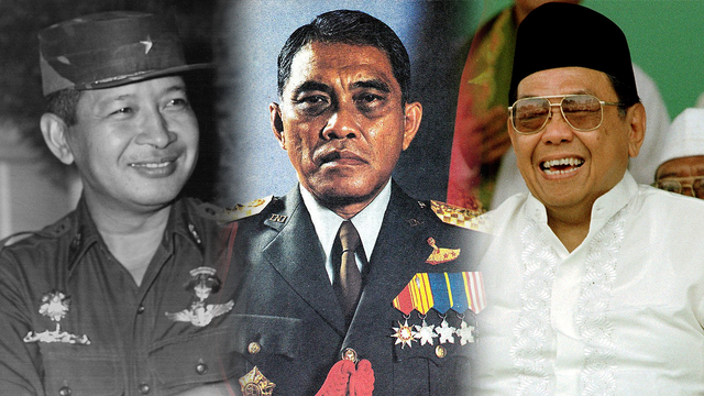 Soeharto, L. Benny Moerdani, dan Gus Dur. Foto: AFP dan Getty Images