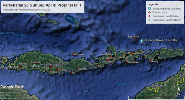 Persebaran 26 Gunung Api di Propinsi Nusa Tenggara Timur, Modifikasi Roni Marudut Situmorang, 2021