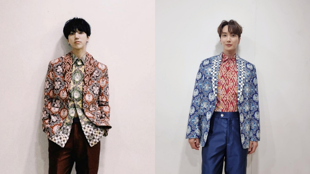 Member Super Junior Pakai Batik Karya Ridwan Kamil, Tampan dengan Kearifan Lokal. Foto: Instagram/@yesung1106 @xxteukxx