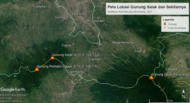 Peta Lokasi Gunung Salak dan Sekitarnya, Modifikasi Roni Marudut Situmorang, 2021