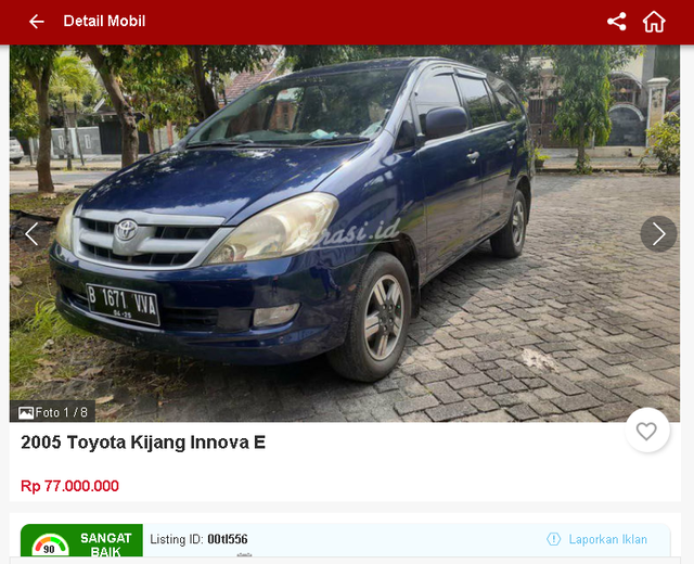 Toyota Innova bekas Rp 77 juta. dok Garasi.id