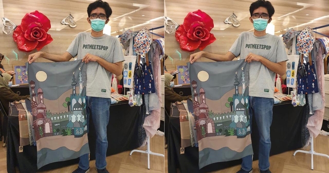 Rangga bersama salah satu karya produknya ‘Sajadah’ pada rangkaian Autism Awareness Month di The Trans Luxury Hotel (Puspatriani Agustina).