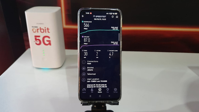 Hasil uji kecepatan internet 5G Telkomsel di Solo. Foto: Aulia Rahman Nugraha/kumparan