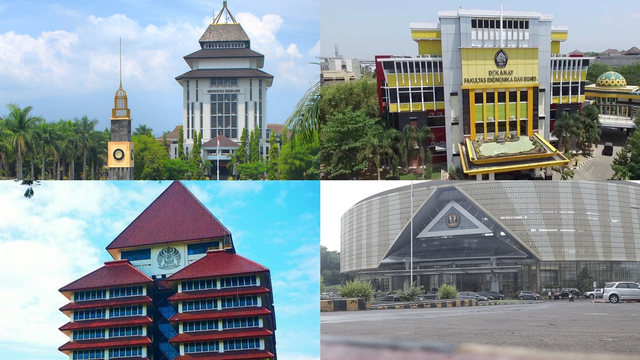 Universitas Brawijaya, Universitas Diponegoro, Universitas Indonesia, dan Universitas Padjadjaran dok ub.ac.id, facebook undip, ui.ac.id, dan prima gerhard/kumparan
