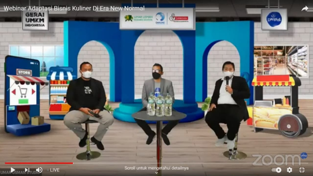 Webinar Adaptasi Bisnis Kuliner di Era New Normal menghadirkan berbagai narasumber Karyanto Wibowo (Sustainbility Director Danone Indonesia), Saptuari Sugiharto (Owner Tengkleng Hohah), dan Kamaludin Enuh (CEO Ayam Bakar Abah Tea). (Kamis, 10/06/2021). Sumber: Umar Usman
