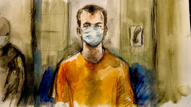 Sketsa wajah Nathaniel Veltman selama penampilan pengadilan di London, Ontario, Kanada. Foto: Pam Davies/via REUTERS