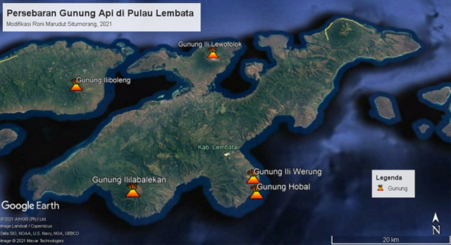 Persebaran Gunung Api di Pulau Lembata, Modifikasi Roni Marudut Situmorang, 2021