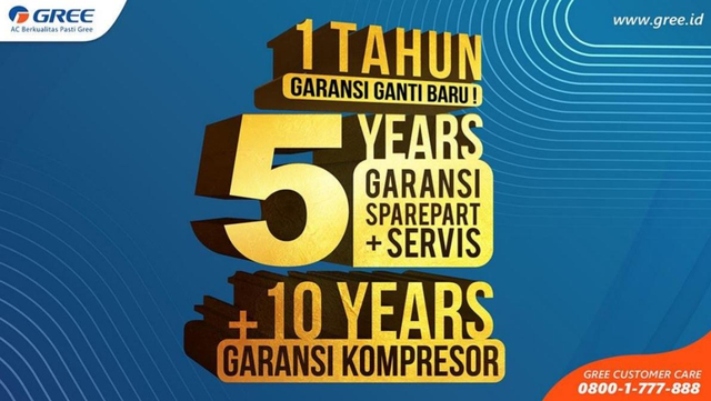 Garansi Platinum Warranty meliputi 1 tahun ganti unit baru, garansi 5 tahun services dan suku cadang untuk unit indoor, plus 10 tahun garansi mesin kompresor. Foto: Jambikita.id