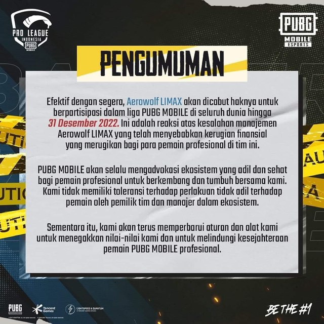 Pengumuman dari pihak PUBG Mobile Indonesia. (Foto: FB PUBG Mobile Indonesia)