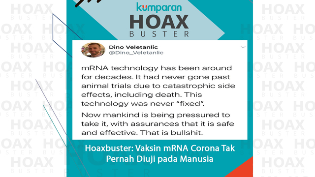 Hoaxbuster: Vaksin mRNA Corona Tak Pernah Diuji pada Manusia.
 Foto: Instagram