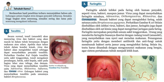 Coronavirus yang tertulis dalam Buku IPA Kelas 8 Semester 2. Foto: Dok. Istimewa
