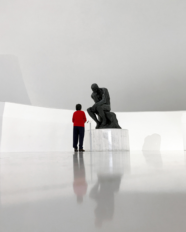 Potret Seorang Pria dan Patung The Thinker, Sumber Foto: unsplash.com