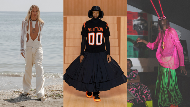 Koleksi menswear spring 2022 Rick Owens/Louis Vuitton/Loewe (Courtesy of OWENSCORP/Filippo Fior for GoRunway/David Sims for Loewe)