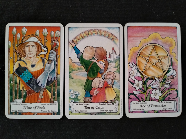 Nine of Rods, Ten of Cups, Ace of Pentacles (Foto: Lidia)