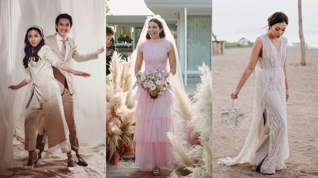 Inspirasi Gaun Pengantin Simpel Namun Elegan di Era Pandemi. Foto: dok. Instagram @sherinasinna @mandymonroemm @ayladimitri