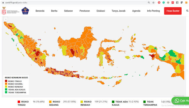 Tangkapan Layar Peta Zonasi Risiko. Sumber Gambar: https://covid19.go.id/peta-risiko