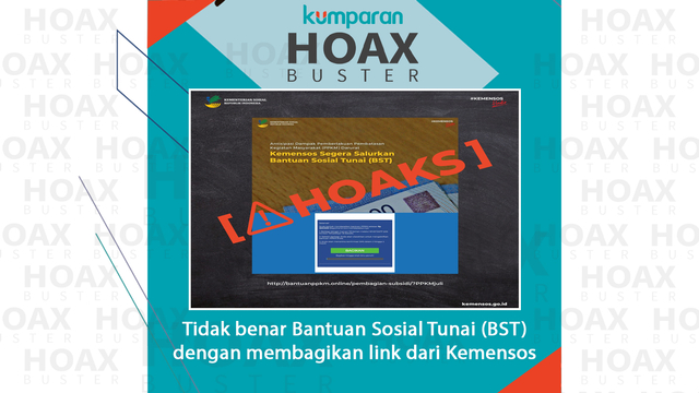 Tidak benar Bantuan Sosial Tunai (BST) dengan membagikan link dari Kemensos. Foto: kumparan