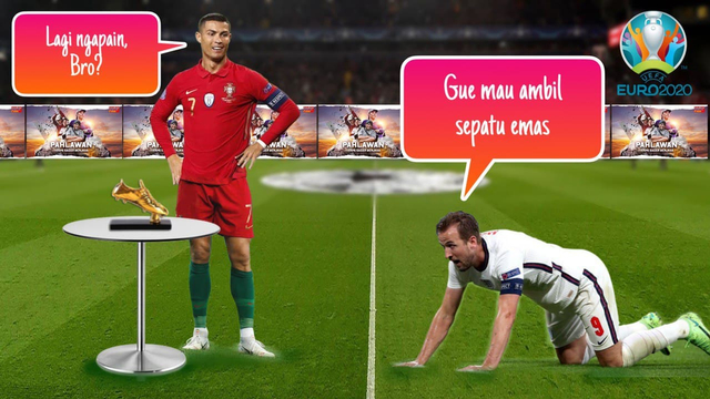 Meme upaya Kane menggeser Ronaldo dari Top Scorer Euro 2020.