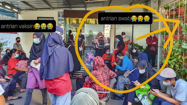Situasi vaksinasi yang berdampingan dan berkerumun dengan antrean tes swab di Puskesmas Jatiasih, Bekasi. Foto: Dok. Istimewa