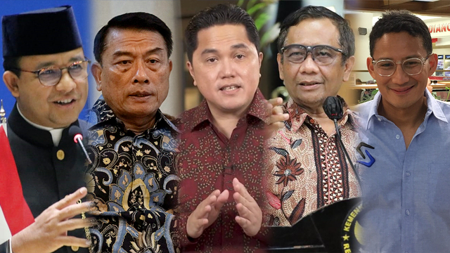 Anies Baswedan, Moeldoko, Erick Thohir, Mahfud MD, Sandiaga Uno. Foto: kumparan