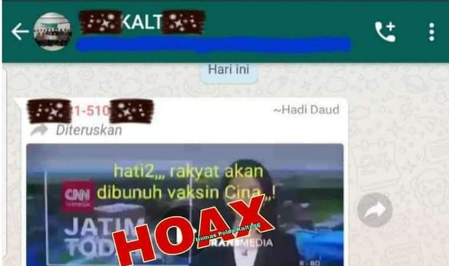 Hoaks soal vaksin Cina dapat membunuh rakyat. (FOTO: Dokumen Ist).