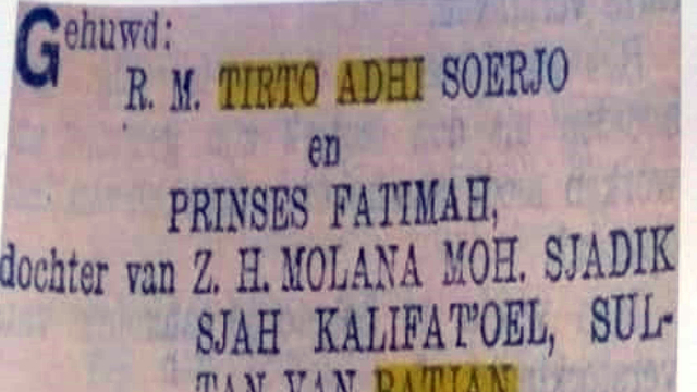 Undangan nikah Raden Mas Tirto Adhi Soerjo dan Prinses Fatimah.