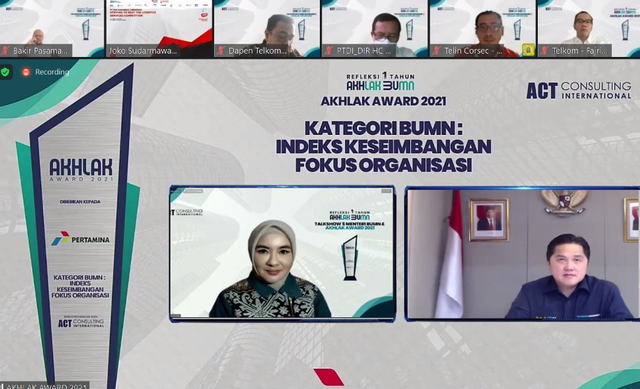 PT Pertamina (Persero) meraih penghargaan "AKHLAK Award 2021". Foto: Pertamina