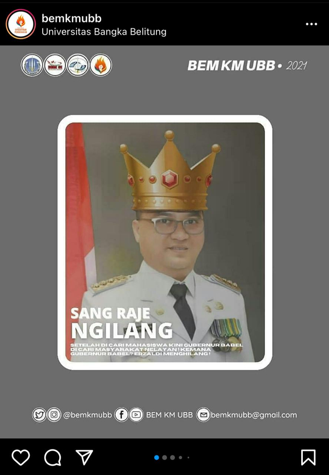 Tangkapan layar dari akun IG milik BEM UBB.
